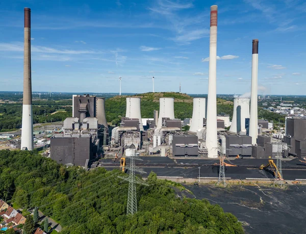 Aerial view of the hard coal-fired power plant Scholven in Northrhine-Westphalia, Germany. Operated by energy utility Uniper, this power station has a capacity of 760 Megawatts.