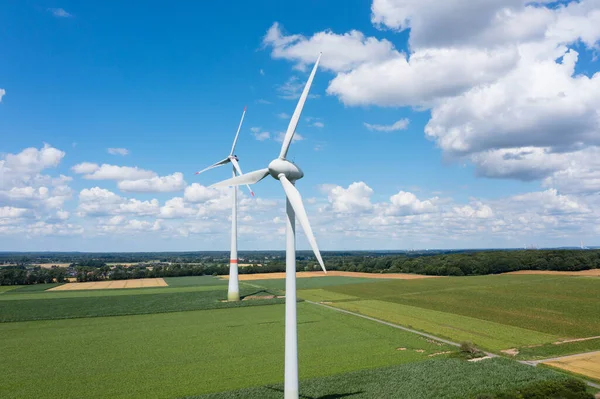 Windpark Met Verschillende Windturbines Issum Noordrijn Westfalen Rechtenvrije Stockafbeeldingen