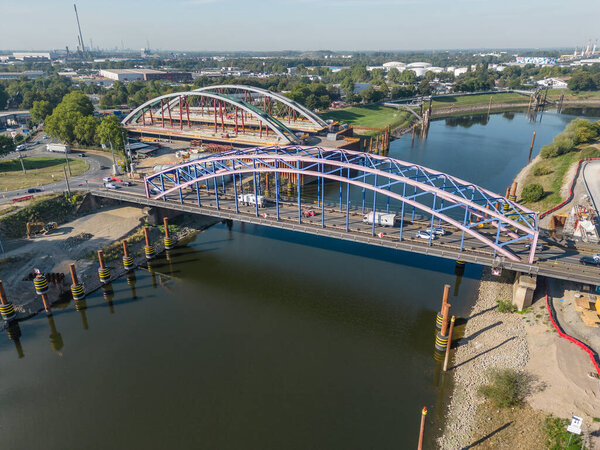 New construction of a road bridge over a canal in North Rhine-Westphalia.