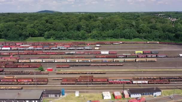 ノルトライン ヴェストファーレン州オーバーハウゼン市のマーシャリングヤードと旅客駅は ドイツで最大の施設の1つである 1日あたり約3000両の列車編成能力を有する — ストック動画
