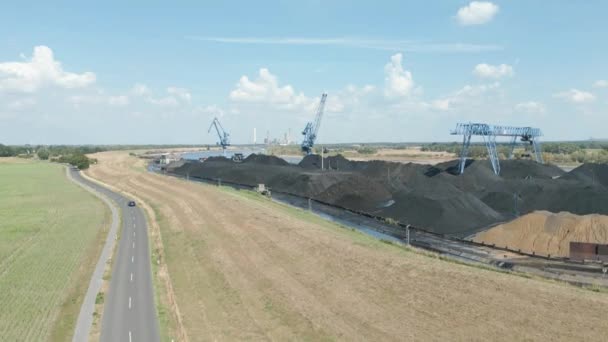 Puerto Carbón Rheinberg Renania Del Norte Westfalia Maneja Almacena Carbón — Vídeos de Stock