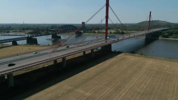 Ponte Rodoviária Sobre Rio Reno Renânia Norte Vestefália — Vídeo de Stock