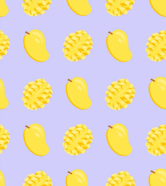Fond Vecteur Fruits Tropicaux Mangue Été Lumineux Motif Sans Couture — Image vectorielle
