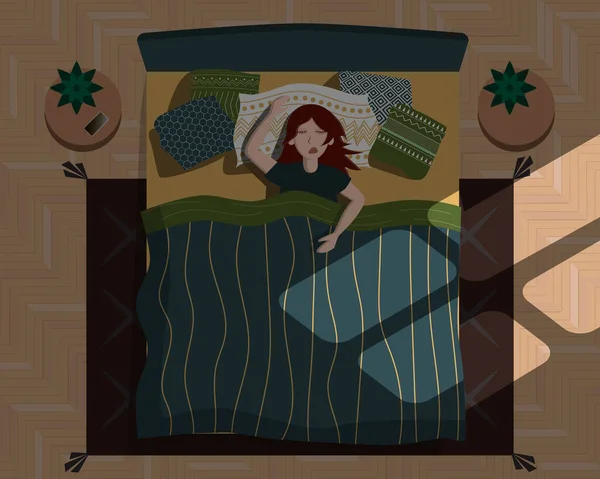 Vector Aislado Ilustración Mujer Durmiendo Espalda Cómodamente Sueño Saludable Estilo — Vector de stock