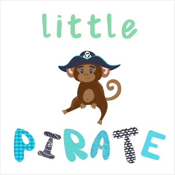 Carte Postale Avec Petit Singe Chapeau Pirate Avec Les Mots — Image vectorielle