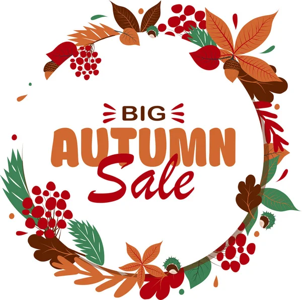 Sonbahar indirimi arka planı, afiş, poster ya da el ilanı tasarımı. Parlak güzel yaprak çerçevesi ve metni olan vektör illüstrasyonu. Reklam, web, sosyal ve moda reklamları için şablon