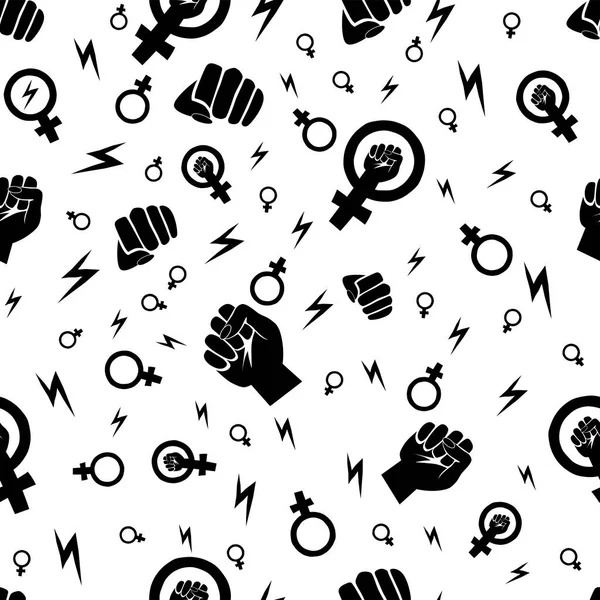 Nahtloses Muster Feministisches Konzept Can Girls Power Hintergrund Abstraktion Symbolfrau — Stockvektor