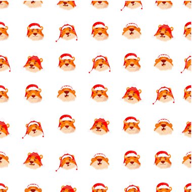 Noel kaplanlarının kafasında kusursuz desen var. Çin Yeni Yıl sembolü. Düz çizgi film tarzı. farklı duygu ve duruşlar