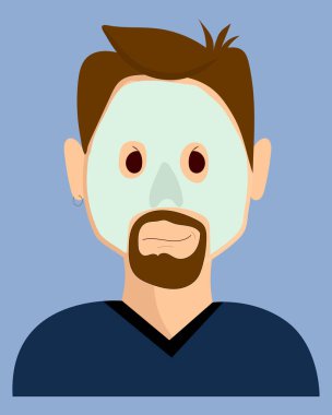 Kozmetik maske takan yetişkin bir adam. Kil, aldehit, nemlendirici, yaşlanmayı önleyici maske. Kişisel bakım, yüz bakımı, kozmetik prosedür, güzellik doktorunda.