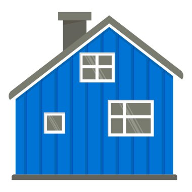 Mavi Avrupa kırsal evi. Norveç 'te tek katlı güzel bir ev. Tipik ahşap ev. Norveç 'in mimari öğesi. İskandinav kırsal mimarisi örneği.