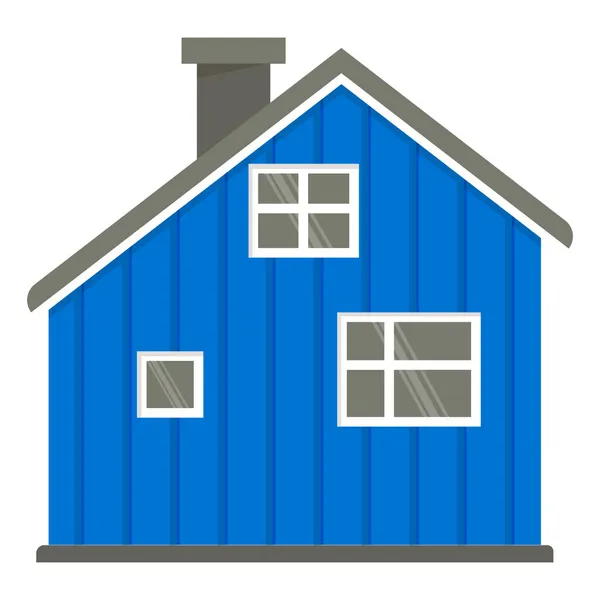 Mavi Avrupa kırsal evi. Norveç 'te tek katlı güzel bir ev. Tipik ahşap ev. Norveç 'in mimari öğesi. İskandinav kırsal mimarisi örneği.