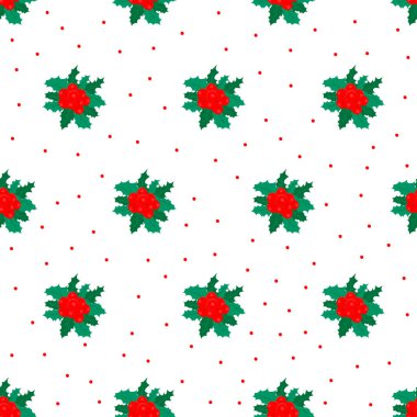 Kusursuz desenli kutsal yapraklar ve beyaz arka planda çilekler.