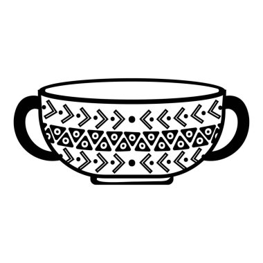 Sade siyah ikon seramik kase, saplı ve İskandinav desenli.