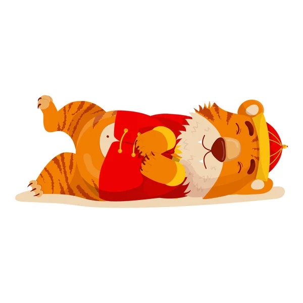 Tigre Chinois Mignon Dans Costume National Nouvel Réside Dort Symbole — Image vectorielle