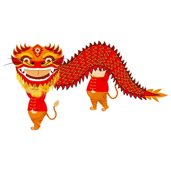 Niedliche Chinesische Tiger Karneval Neujahr Drachen Kostüm Symbol 2022 — Stockvektor