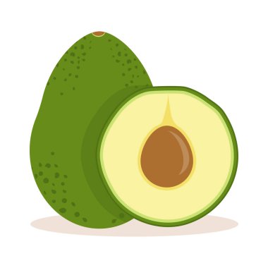 Avokado 'nun tamamı ve yarısı yan yana düz.