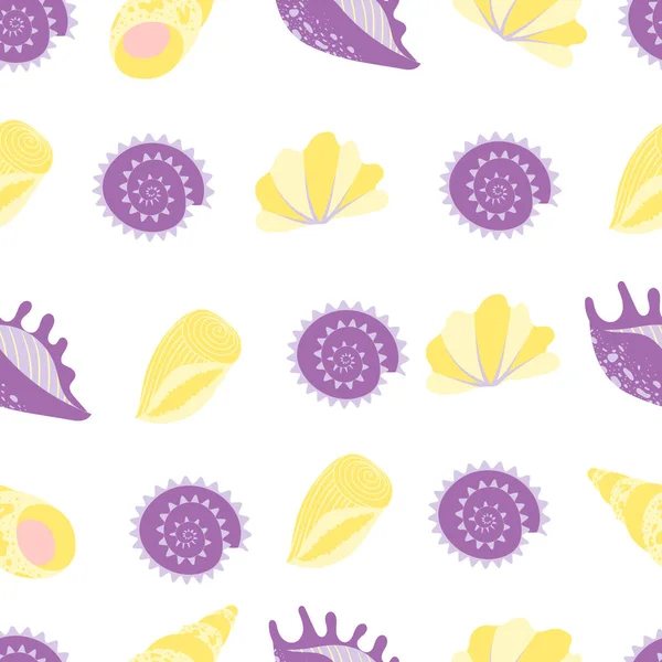 Seamless Pattern Yellow Purple Seashells Underwater World — Stock Vector