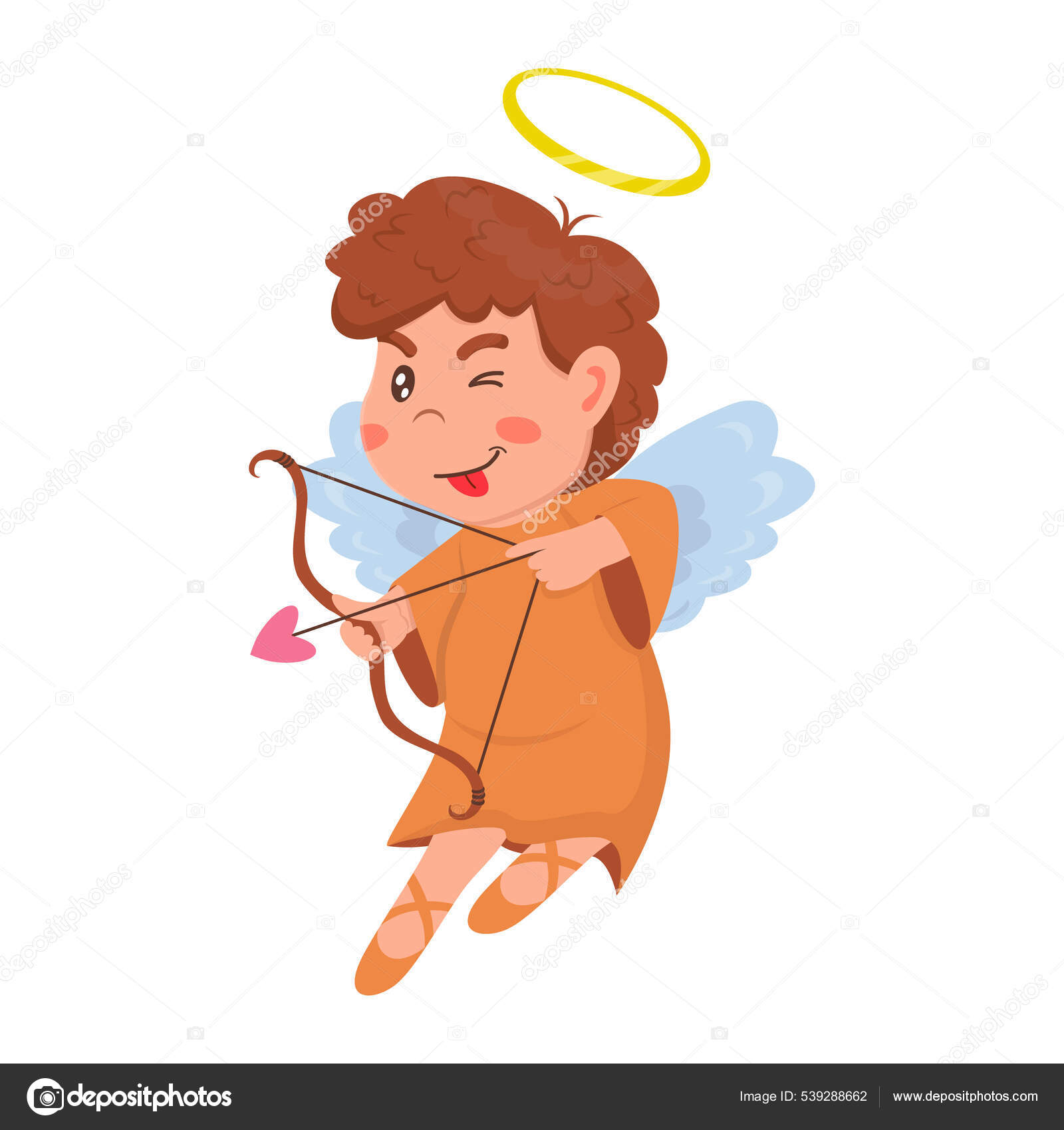 Petit Ange Garcon Mignon Robe Orange Tire Arc Dans Style Image Vectorielle Par Zoi Lunyova C Illustration