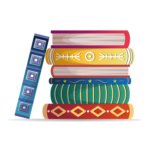 Stack of beautiful multicolored vintage books with spine patterns