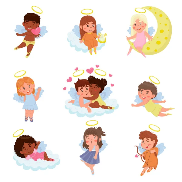 Enfants Drôles Cupidons Avec Des Ailes Personnages Garçons Filles Avec — Image vectorielle