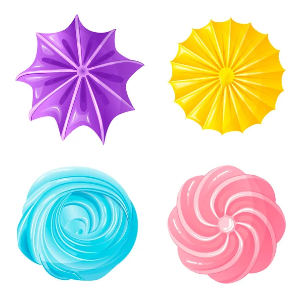 Collection Appetizing Cute Colorful Meringues Flat Style Top View — Stock Vector