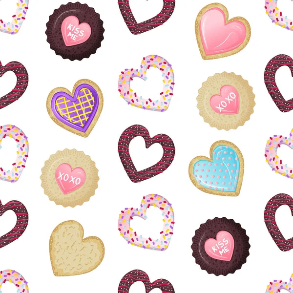 Padrão Sem Costura Com Biscoitos Manteiga Forma Corações Impressão Pronta — Vetor de Stock