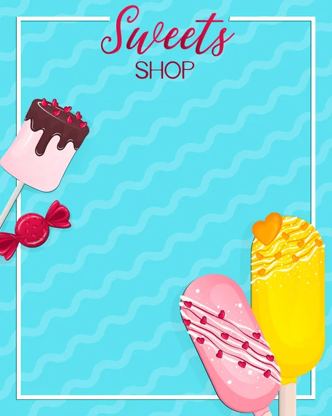 Conception Flyer Pour Les Confiseries Bonbons Sucreries Produits Boulangerie Illustration — Image vectorielle
