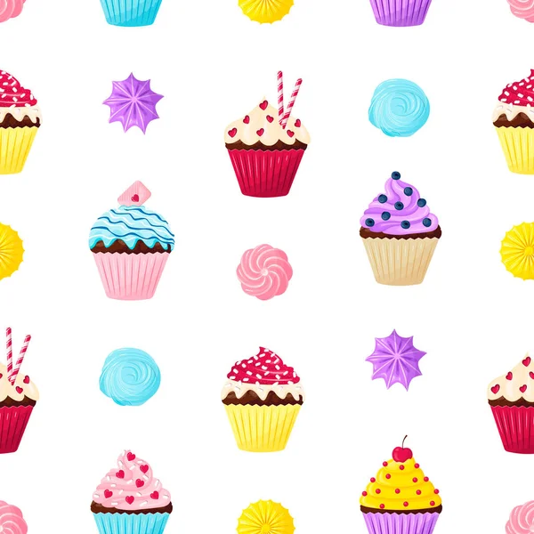 Modèle Avec Cupcakes Mignons Meringues — Image vectorielle