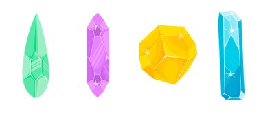 Basit düz bir şekilde renklendirilmiş sihirli kristaller dizisi