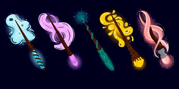 Set Magic Fairy Wands Magic Glow Dust Stars — Image vectorielle