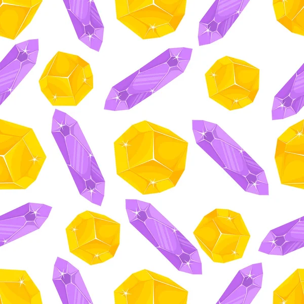 Seamless Pattern Purple Orange Magic Crystals Simple Minimalistic Flat Style — Stock Vector