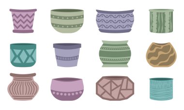 Ev bitkileri için boş çok renkli vektör seramik çömlek koleksiyonu 