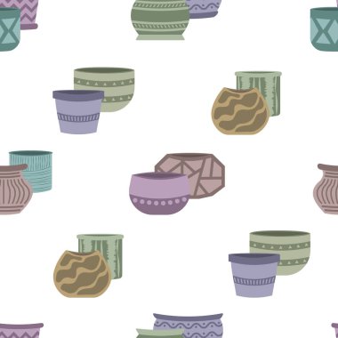 Boş çok renkli vektör seramik çömlekleriyle kusursuz desen