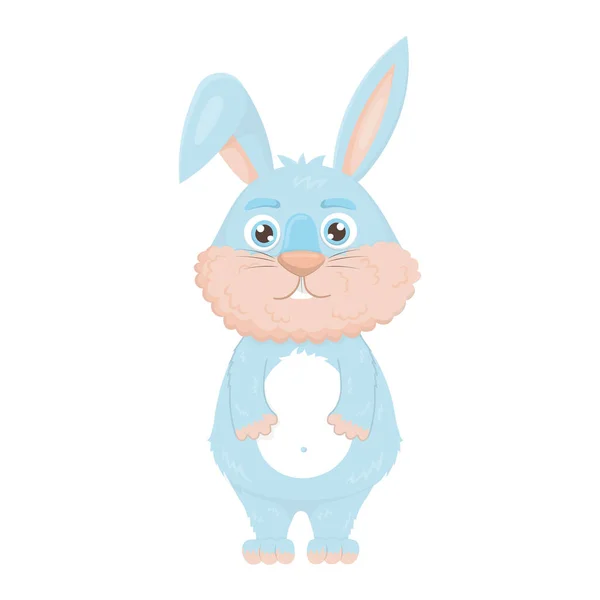 Cute Blue Hare Standing Looking Flat Cartoon Style — Stock Vector