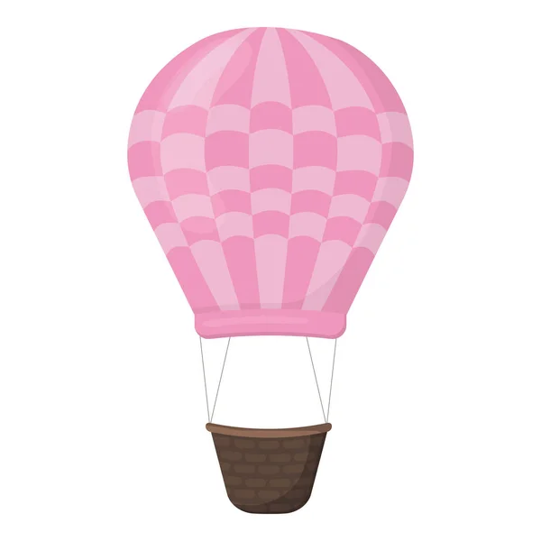Leerer Rosafarbener Ballon Mit Holzkorb Flachen Cartoon Stil — Stockvektor
