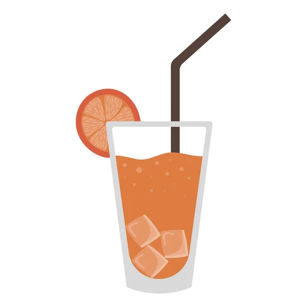 Şeffaf Bardakta Buzlu Portakal Kokteyli Düz Bir Şekilde Bir Dilim — Stok Vektör