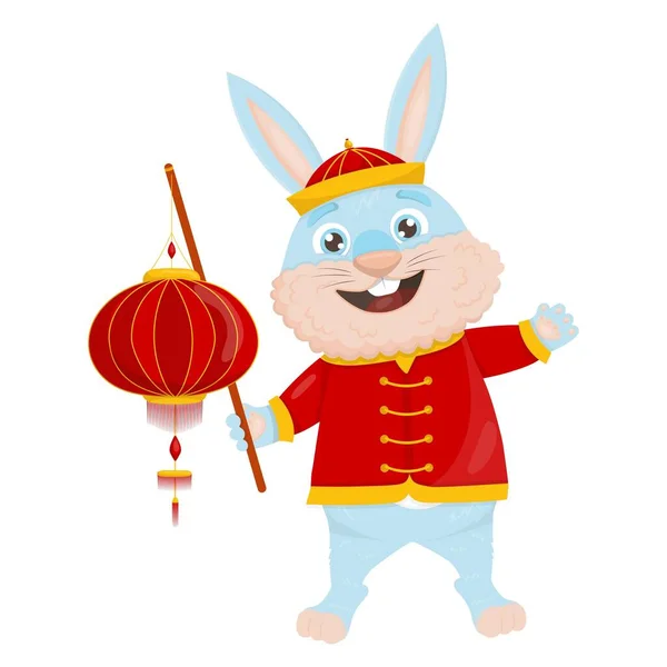 Симпатичный Карикатурный Голубой Кролик Национальном Китайском Языке Полосой — стоковый вектор