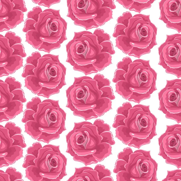 Patrón Sin Costuras Con Rosas Rosadas Estilo Plano — Archivo Imágenes Vectoriales
