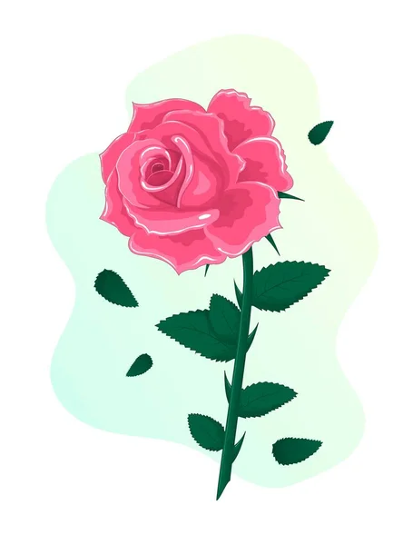 一个矢量粉红的玫瑰 呈扁平的花柱 花瓣脱落在梯度气泡的背景上 — 图库矢量图片