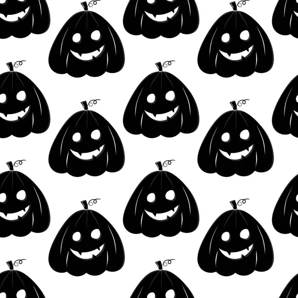 Seamless Pattern Black Silhouette Pumpkin Face Halloween White Background —  Vetores de Stock