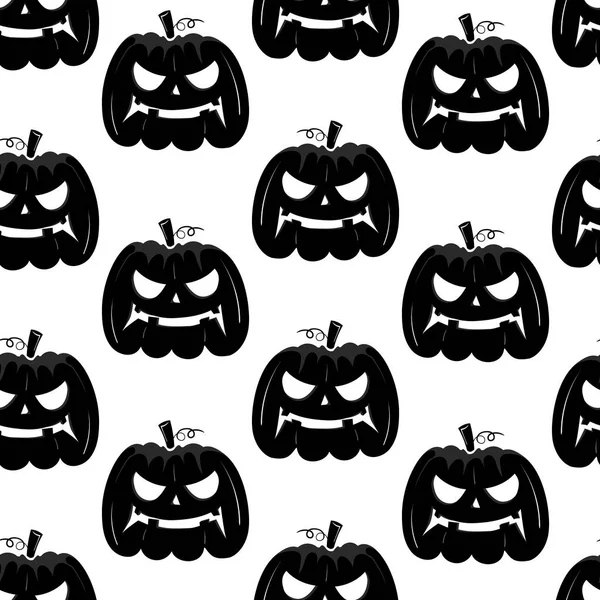 Seamless Pattern Black Silhouette Pumpkin Face Halloween White Background — Stock Vector