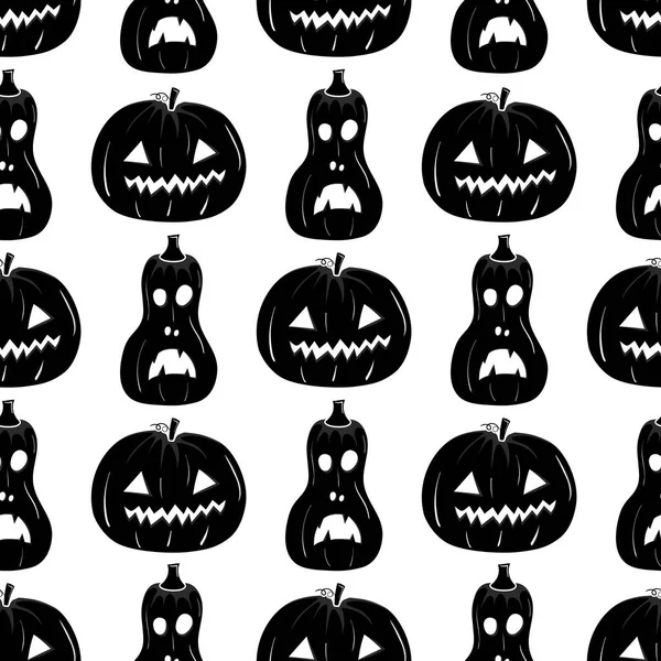 Seamless Pattern Black Silhouette Pumpkin Face Halloween White Background — Image vectorielle