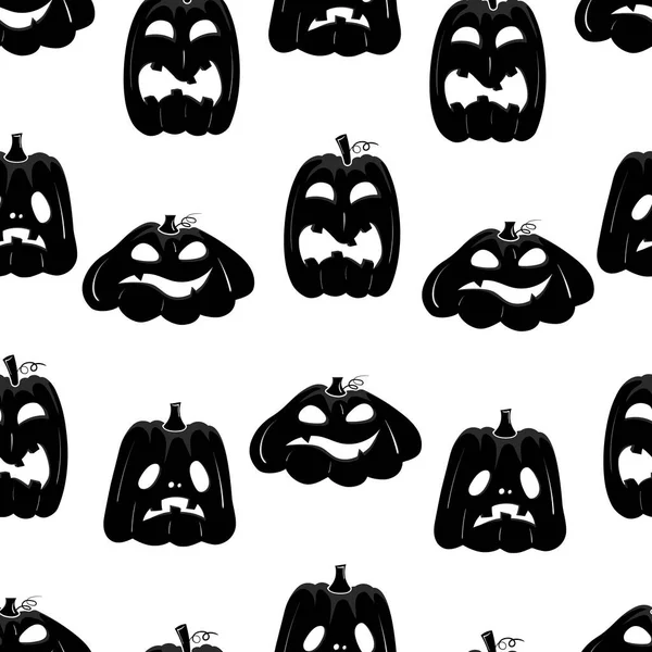 Seamless Pattern Black Silhouette Pumpkin Face Halloween White Background — Vetor de Stock