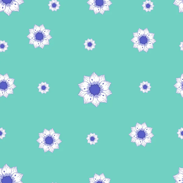 Motif Sans Couture Avec Des Fleurs Abstraites Bleues Bordées Automne — Image vectorielle