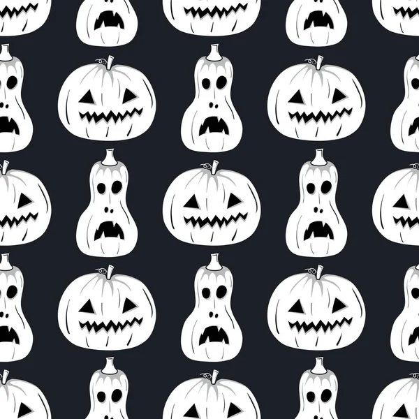 Seamless Pattern White Silhouette Pumpkin Face Black Eyes Halloween Dark — Stock Vector