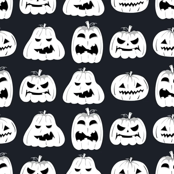 Seamless Pattern White Silhouette Pumpkin Face Black Eyes Halloween Dark —  Vetores de Stock