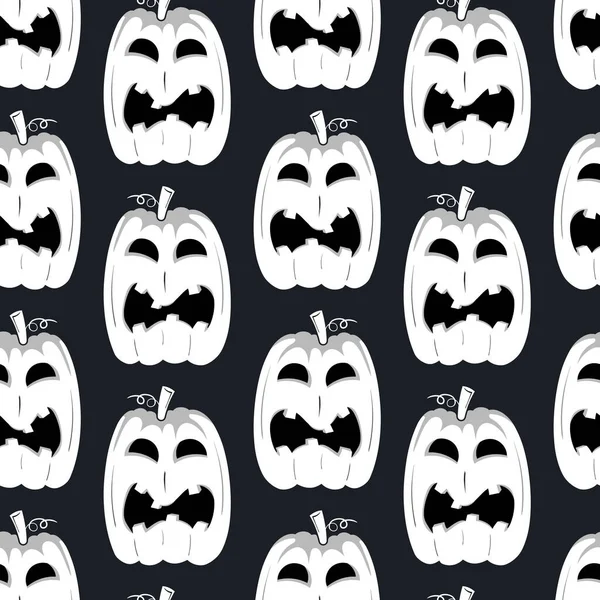 Seamless Pattern White Silhouette Pumpkin Face Black Eyes Halloween Dark — Stok Vektör