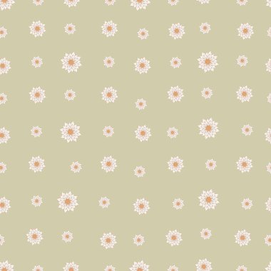 Sonbahar küçük soyut çiçekleri ile kusursuz desen sıcak pastel renklerle izole edilmiş haki arka plan düz çizgi film tarzında.