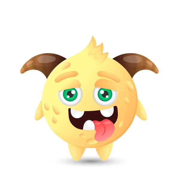 Funny Yellow Cartoon Monster Two Eyes Open Mouth Children Halloween — ストックベクタ