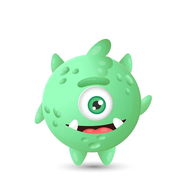 Funny Green Cartoon Monster One Eye Waving Paw Children Halloween — Stockvector